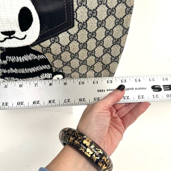 Gucci Web handled monogram tote w/ navy exterior zip pocket and customized patch - Picture 13 of 16